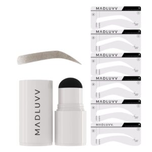 madluvv eyebrow stencil kit - easy-to-use, natural look, 6 popular shapes, used by professionals - includes stamp, stencils, spoolie, and travel bag (soft brown)