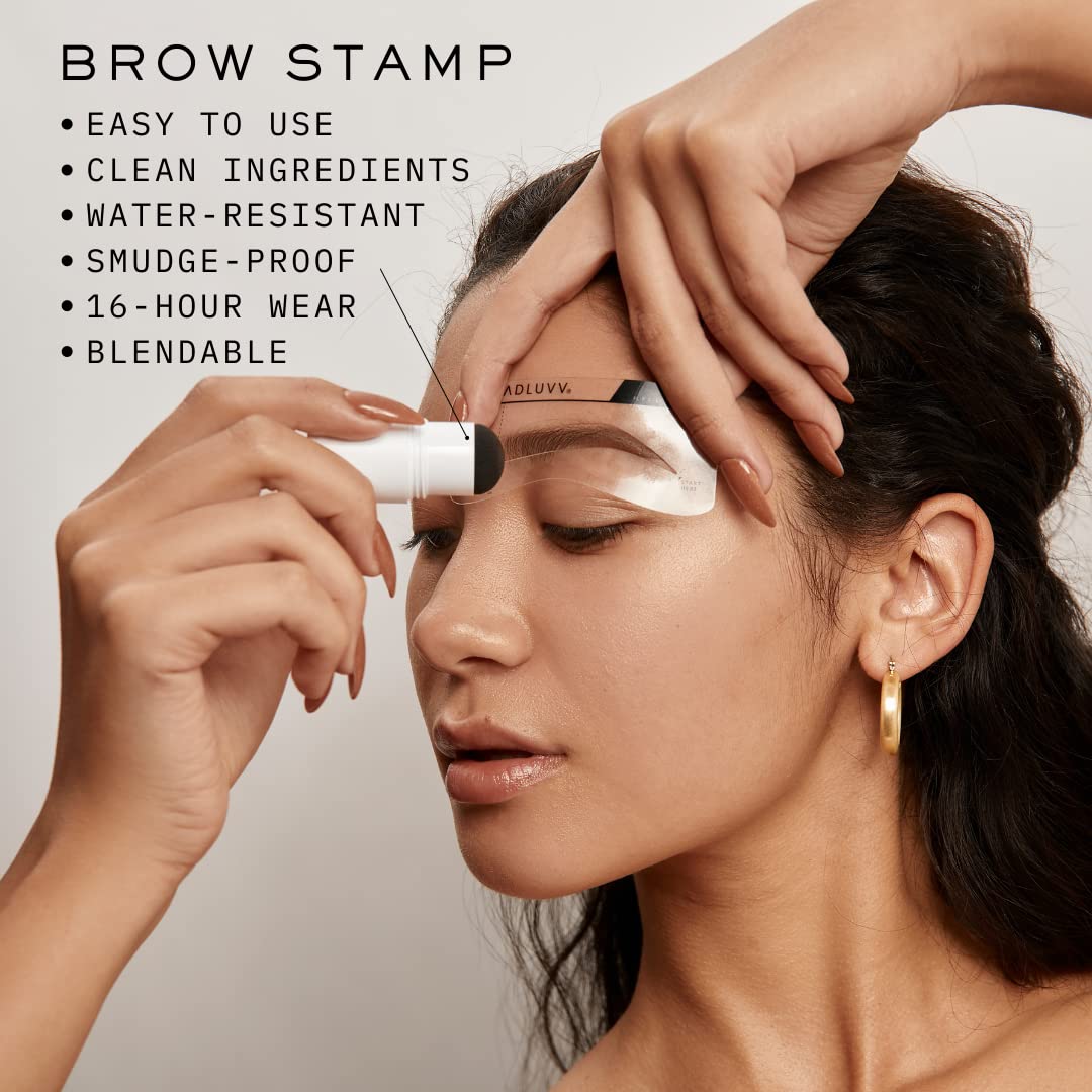 MADLUVV Eyebrow Stencil Kit - Easy-to-Use, Natural Look, 6 Popular Shapes, Used by Professionals - Includes Stamp, Stencils, Spoolie, and Travel Bag (Soft Brown)