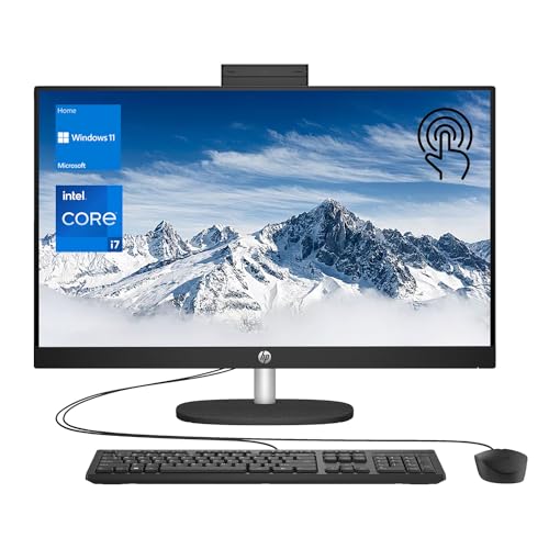 HP Newest 27" Touchscreen All-in-One, 27" FHD Display, Intel Core i7-1355U, 128GB RAM, 8GB SSD, IR Camera, Wired Keyboard & Mouse, HDMI, RJ45, Wi-Fi 6, Windows 11 Home, Black