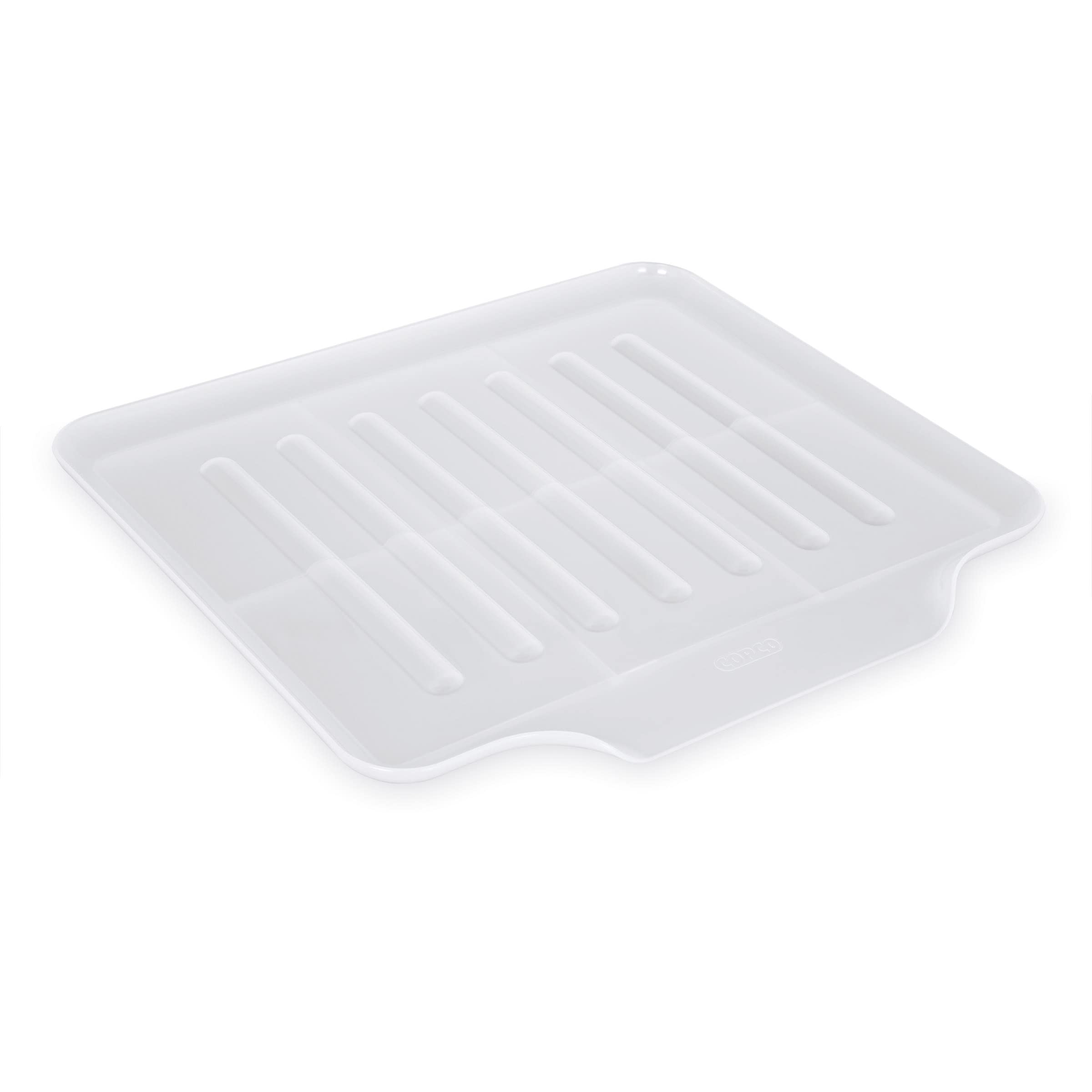 Copco Small Clear Drain Board Fits Under Any Small Dish Rack to Catch Water or for Larger Pots Alone, Angled Base Allows for Self Draining with Raised Ribs to Prevent Water from Puddling