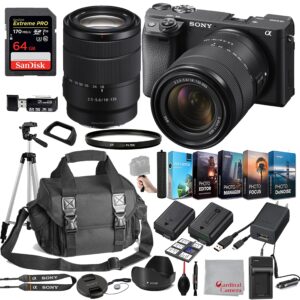 sony alpha a6400 mirrorless digital camera 24.2mp w/ 18-135mm lens ilce-6400m/b + spare battery + sandisk 64gb extreme pro sdxc uhs-i / v30 / u3 / class 10, 170 mb/s memory card + more (28pc bundle)