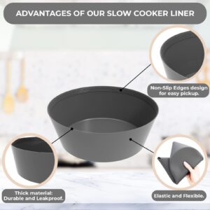 Silicone Slow Cooker Liners for 7-8QT CrockPot and other Oval Slow Cookers - Silicone Crock Pot Liners for 7-8 Quart Crock Pots - Reusable, Leakproof & Food-Grade Silicone Crock Pot Inserts - (Gray)