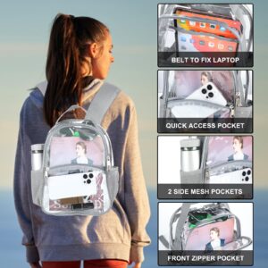 CLEKEGBAG Clear Plastic Backpack - See Through Transparent Bag for School, Work & Travel - Heavy Duty Waterproof Design (Grey)