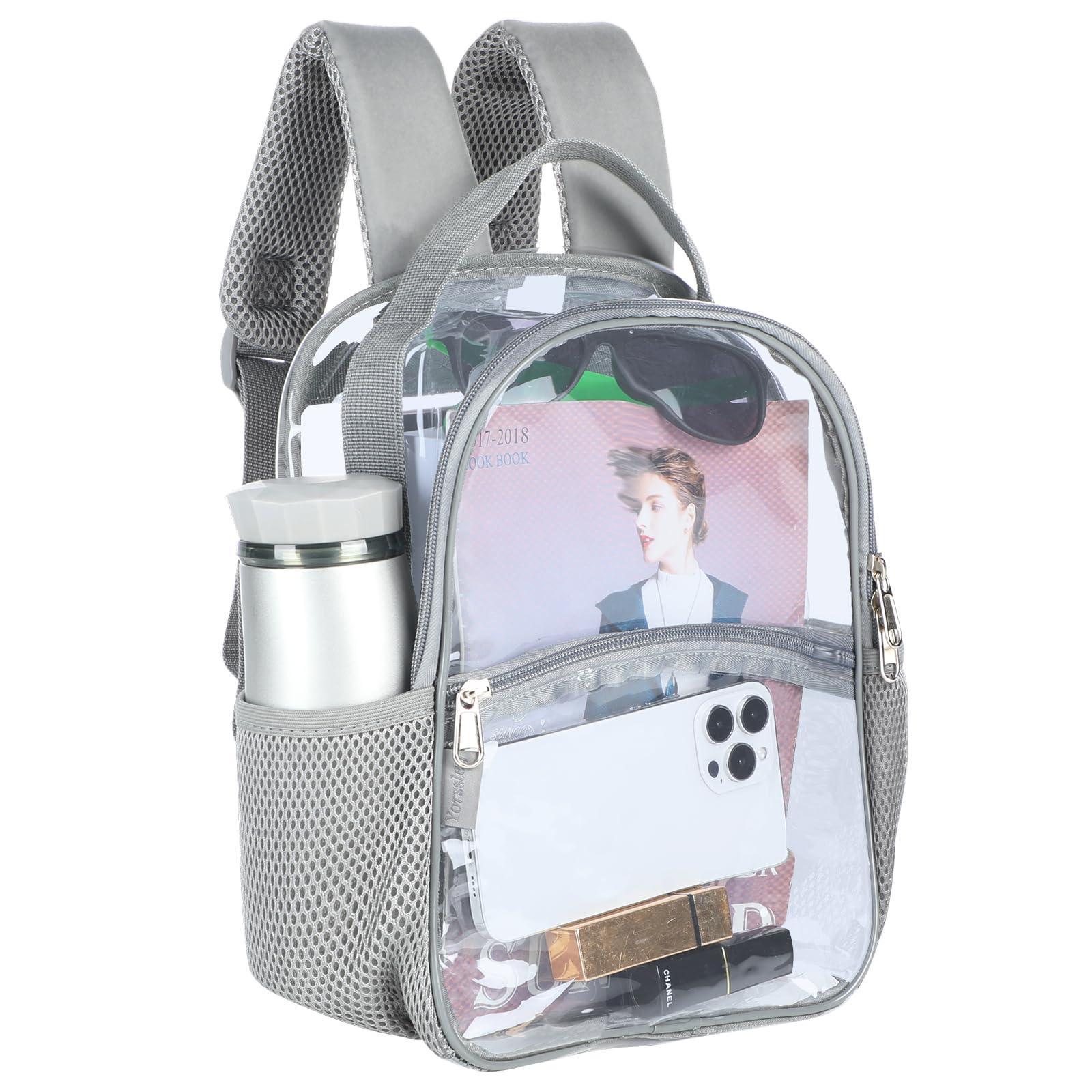 CLEKEGBAG Clear Plastic Backpack - See Through Transparent Bag for School, Work & Travel - Heavy Duty Waterproof Design (Grey)