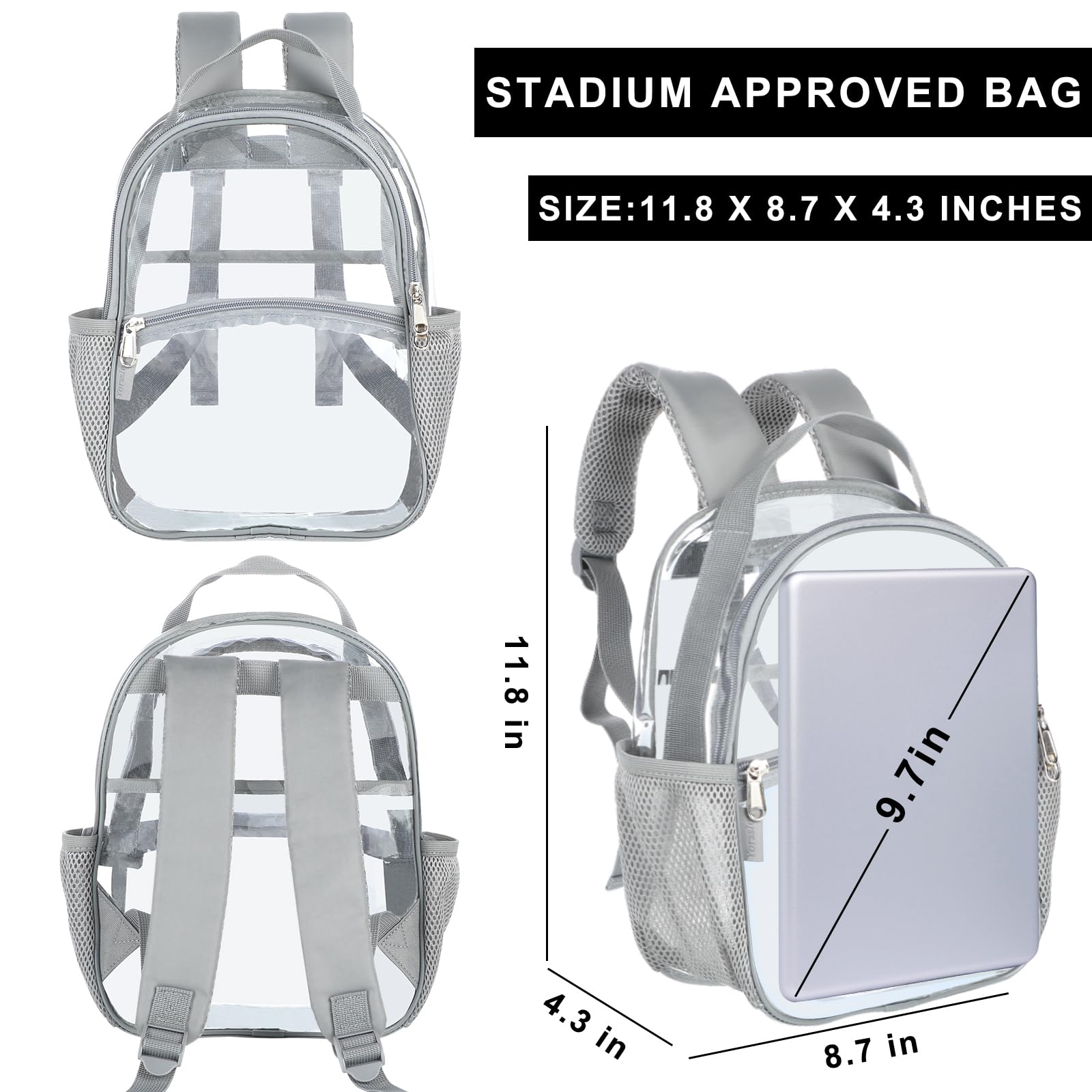 CLEKEGBAG Clear Plastic Backpack - See Through Transparent Bag for School, Work & Travel - Heavy Duty Waterproof Design (Grey)