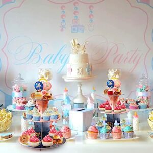 Gender Reveal Party Cupcake Stand Decorations, Blue and Pink 3 Tier Baby Shower Cupcake Toppers Dessert Holder Snack Tray Stand Tower for Boy Girl Baby Gender Reveal Birthday Party Favors