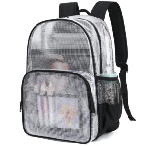 yusudan clear mesh backpack for boys girls men women, heavy duty see through pvc school bag transparent plastic bookbag (black)