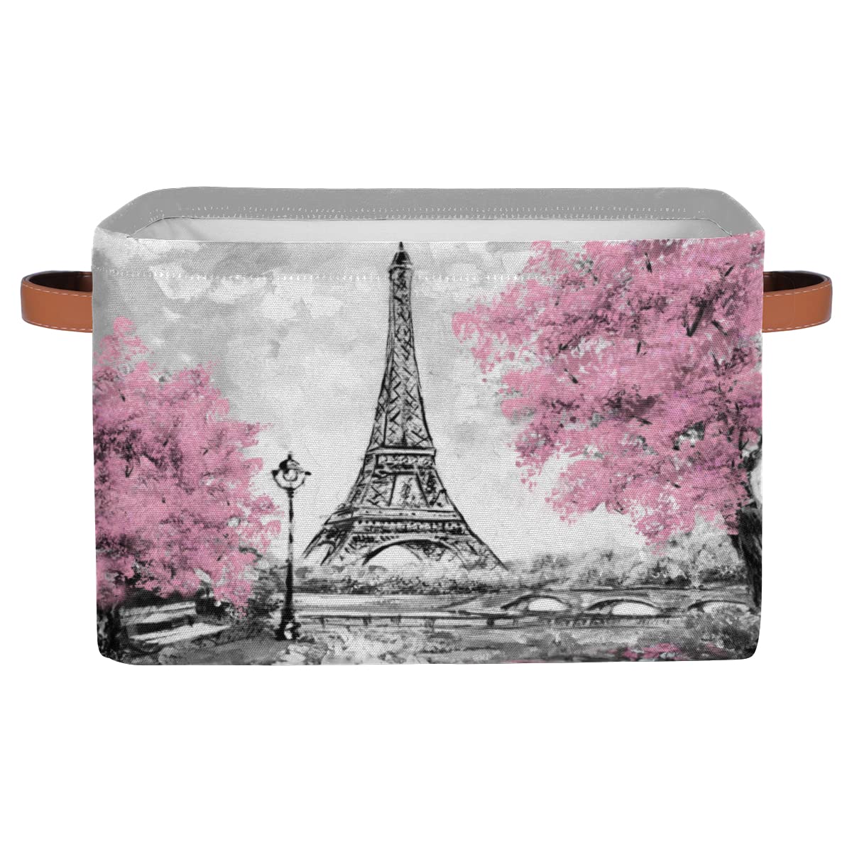 Shelf Storage Basket French Paris Eiffel Tower Canvas Large Storage Collapsible Organizer Toy Boxes Clothes Laundry Storage Bins Cubes with Handles for Closet Bedroom Nursery Home Office 1 Pack