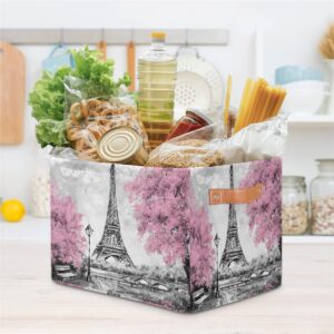 Shelf Storage Basket French Paris Eiffel Tower Canvas Large Storage Collapsible Organizer Toy Boxes Clothes Laundry Storage Bins Cubes with Handles for Closet Bedroom Nursery Home Office 1 Pack