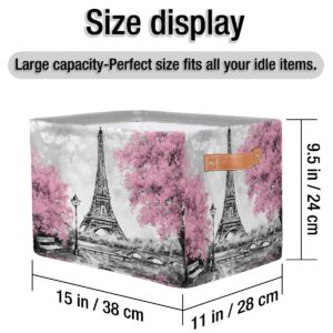 Shelf Storage Basket French Paris Eiffel Tower Canvas Large Storage Collapsible Organizer Toy Boxes Clothes Laundry Storage Bins Cubes with Handles for Closet Bedroom Nursery Home Office 1 Pack