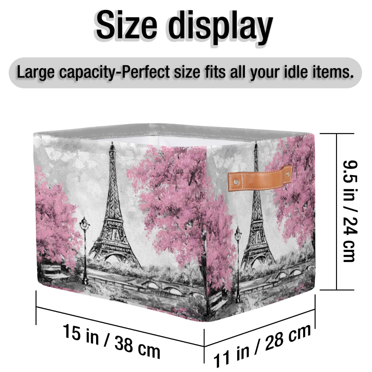 Shelf Storage Basket French Paris Eiffel Tower Canvas Large Storage Collapsible Organizer Toy Boxes Clothes Laundry Storage Bins Cubes with Handles for Closet Bedroom Nursery Home Office 1 Pack