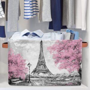 Shelf Storage Basket French Paris Eiffel Tower Canvas Large Storage Collapsible Organizer Toy Boxes Clothes Laundry Storage Bins Cubes with Handles for Closet Bedroom Nursery Home Office 1 Pack