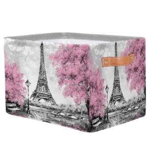 Shelf Storage Basket French Paris Eiffel Tower Canvas Large Storage Collapsible Organizer Toy Boxes Clothes Laundry Storage Bins Cubes with Handles for Closet Bedroom Nursery Home Office 1 Pack