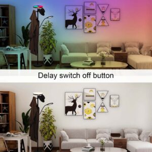 Ovensty RGB Coat Rack Floor Lamp,LED Bright Modern Corner Floor Lamps with Reading Light,Color Changing & Dimmable Smart APP & Remote Control Tall Standing Lights for Living Room,Bedroom,Office(Black)