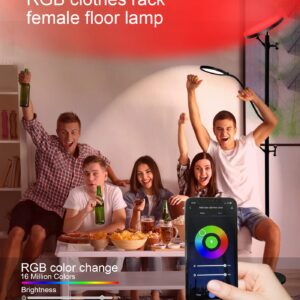 Ovensty RGB Coat Rack Floor Lamp,LED Bright Modern Corner Floor Lamps with Reading Light,Color Changing & Dimmable Smart APP & Remote Control Tall Standing Lights for Living Room,Bedroom,Office(Black)