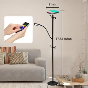 Ovensty RGB Coat Rack Floor Lamp,LED Bright Modern Corner Floor Lamps with Reading Light,Color Changing & Dimmable Smart APP & Remote Control Tall Standing Lights for Living Room,Bedroom,Office(Black)