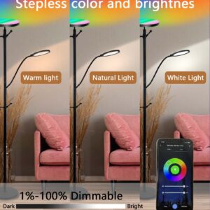 Ovensty RGB Coat Rack Floor Lamp,LED Bright Modern Corner Floor Lamps with Reading Light,Color Changing & Dimmable Smart APP & Remote Control Tall Standing Lights for Living Room,Bedroom,Office(Black)