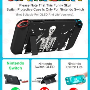 Gurgitat 9in1 Skull Skeleton Switch Case for Nintendo Switch Carrying Cases & Storage Accessories Bundle Kit Thumb Grips+Game Holder+Dockable Skin+Shoulder Strap+Sticker for Switch Travel Pouch Bag