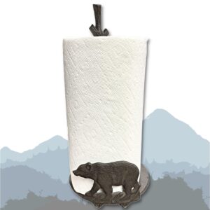 paper towel holder with standing bear design - cast iron rustic cabin lodge dining kitchen décor