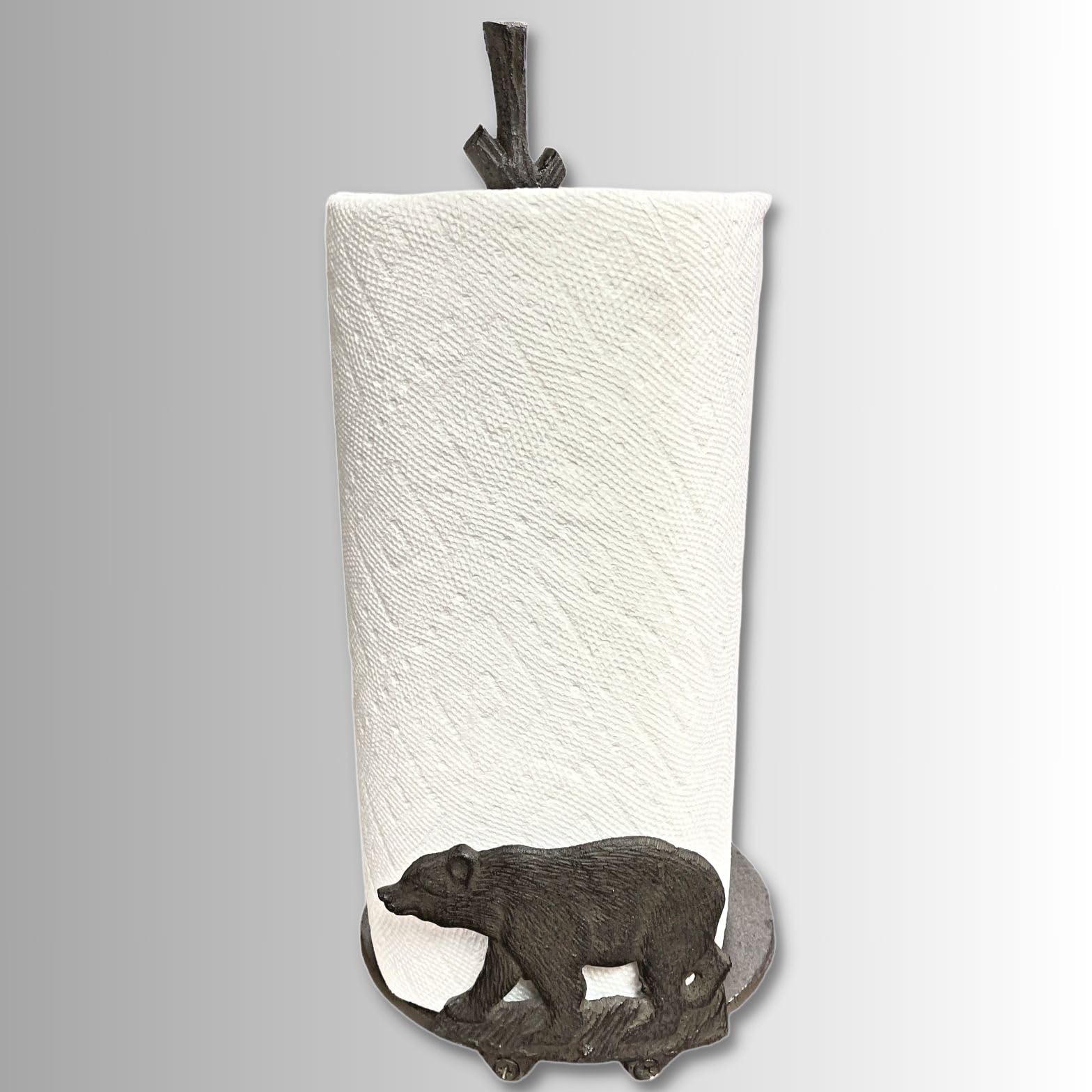 Paper Towel Holder with Standing Bear Design - Cast Iron Rustic Cabin Lodge Dining Kitchen Décor