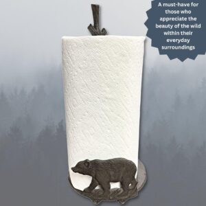 Paper Towel Holder with Standing Bear Design - Cast Iron Rustic Cabin Lodge Dining Kitchen Décor