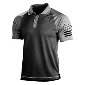 WENKOMG1 Mens Tactical Shirts,4th of July Polo Shirt Short Sleeve Patriotic Combat T-Shirt Quick Dry Military Tee Shirt,Long Sleeve Polo Shirts for Men Summer Shirts 223 Trendy(B-Gray,Large)