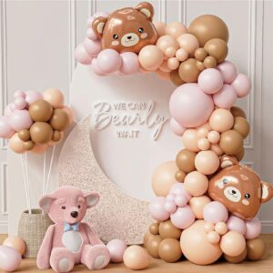 pink bear balloon garland arch kit 121pcs baby shower decorations for girl brown pink and bear foil animal balloons for we can bearly waits bear theme birthday baby shower party supplies