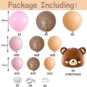 Pink Bear Balloon Garland Arch Kit 121pcs Baby Shower Decorations for Girl Brown Pink and Bear Foil Animal Balloons for We Can Bearly Waits Bear Theme Birthday Baby Shower Party Supplies