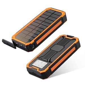 power-bank-solar-charger - 30000mah solar power bank, pd 20w fast charger,drop-proof waterproof dustproof built-in led flashlight for iphone, tablet, samsung and more usb device(orange)