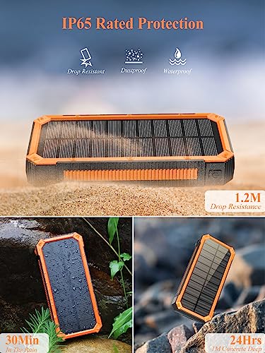 Power-Bank-Solar-Charger - 30000mAh Solar Power Bank, PD 20W Fast Charger,Drop-Proof Waterproof Dustproof Built-in LED Flashlight for iPhone, Tablet, Samsung and More USB Device(Orange)