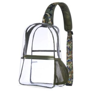 clekegbag clear sling bag crossbody camouflage backpack - see through concert approved - one strap transparent plastic sling bag for men (15x4.5x9 inches)