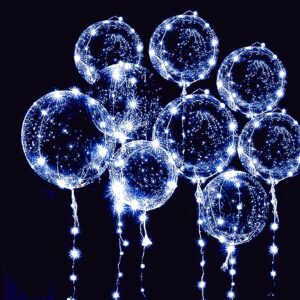 10 PACKS LED Bobo Balloons, Clear Light Up Balloons,Helium Glow Bubble Balloons with String Lights for Party Birthday Wedding Quinceanera Decorations (Cold White)