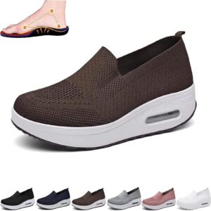 women's orthopedic sneakers, mesh up stretch platform sneakers, comfortable casual fashion sneaker walking shoes. (brown,5.5)