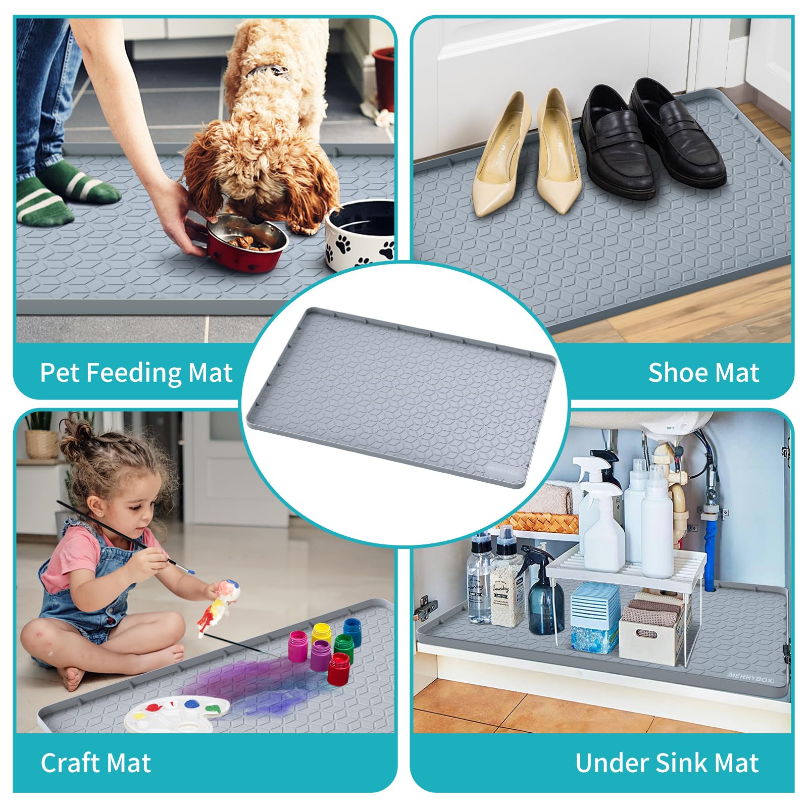 MERRYBOX Under Sink Mat, 34" x 22" Under Sink Mats for Kitchen Waterproof Multipurpose Silicone Under Kitchen Sink Mat Organizer Storage Cabinet Mat Liner Tray Fit for 36 inch Standard Cabinet