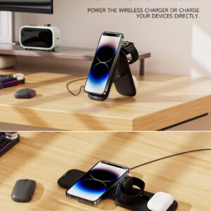 3 in 1 Wireless Charging Station for Apple, VOIDAY Ace Foldable Mag-safe Charger, Magnetic Travel Pad for iPhone 14/13/12 Series,iWatch Series, AirPods Series (Adapter Included)