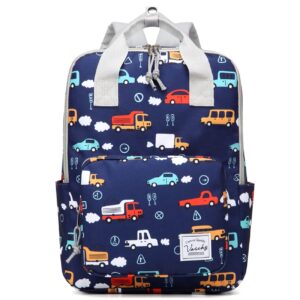 vaschy toddler kids backpack, little boys lightweight cute top handle preschool backpack tablet bag for daycare kindergarten vehicles