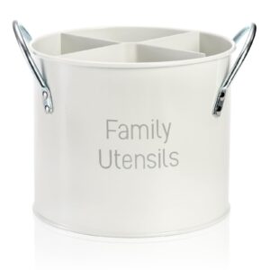 pumtus 4 compartment kitchen utensil holder, 5.7 inch large metal utensil caddy for countertop, utensil crock organizer with removable divider, silverware holder for spoons, knives, forks, white