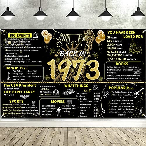 ArtAubrey Black Gold 51th Birthday Party Banner, 51th Birthday Decorations for Women Men, Back in 1973 Backdrop Party Supplies, 51 Year Old Photography Background