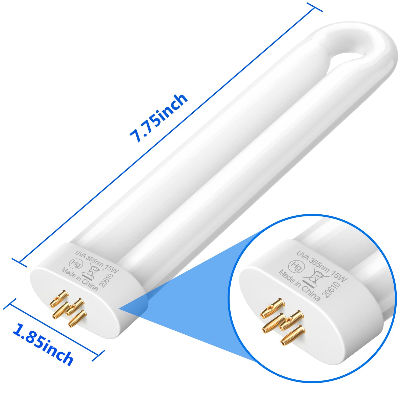 GOOTOP Replacement Bulb for Zap T6 Pro, T8, T9,X3 Bug Zapper, 15W, 4-Pin Base, U-Tube Bulb Twin Tube Bulb