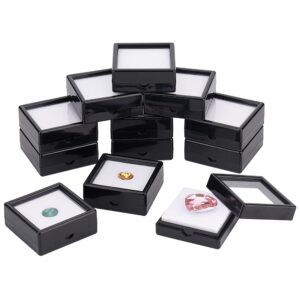 benecreat 12pcs black gemstone display box, 2x0.8inch square acrylic diamond jewellery tray box container with clear lids and sponge for gems, coins, stone, pendants, crystal