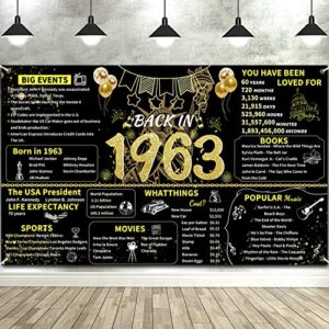 artaubrey black gold 61th birthday party banner, 61th birthday decorations for women men, back in 1963 backdrop party supplies, 61 year old photography background