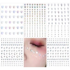 saoropeb 5 sheets face gems face jewels stickers, self adhesive eye body face nail crystal rhinestones rainbow for women festival accessory and nail art decorations