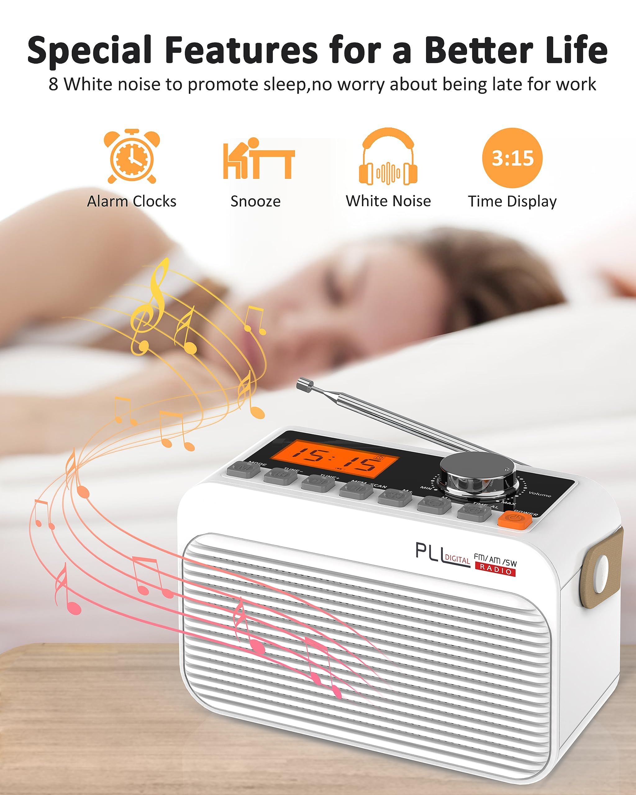 Greadio Portable Shortwave Radio with Bluetooth 5.0, Rechargeable AM FM Radio with Best Reception, TF/SD/USB Port,5W Loud Speaker,White Noise,Alarm Clock,LED Display,Earphone Jack,for Home,Office,Gift