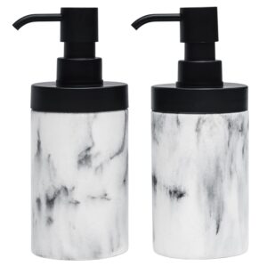 suanti 2pcs white marble pattern resin soap dispenser set for bathroom and kitchen sink decor,easy refill large opening round soap dispensers with matte black pump for liquid hand dish lotion-10oz