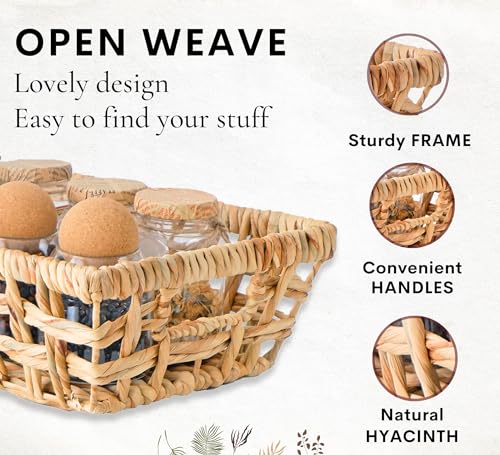 CHI AN HOME Wicker Baskets for Gifts, Set of 2 Hyacinth Shelf Baskets 14 x 11 x 5, Open Weave Baskets for Storage, Wicker Shelf Baskets, Open Weave Woven Snack Baskets for Pantry, Cabinet