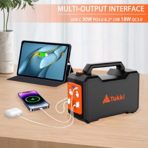 Takki Portable Power Station 111Wh, Camping Solar Generator Power Bank Battery Pack with 110V/100W (Peak 150W) AC Outlet USB Ports Camping Lights for Emergency Home CPAP Power Supply