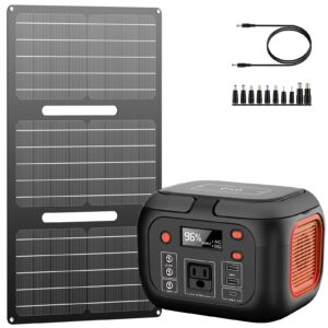30w portable foldable solar panel charger for outdoor camping 12 volt waterproof high efficiency solar panel kit & portable power station 97wh power bank 26400mah battery pack fasting charging 150w ac