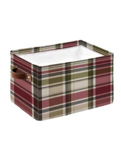 fall storage bins with handles, pink green rustic buffalo plaid vintage autumn storage basket for shelves, cube storage organizer bins for toys, closet (1 pack, 15" x 11" x 9.5")