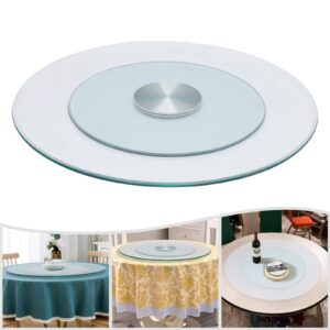 Turntable Dining Table Centerpiece Tabletop Rotating Tray Glass Turntable with Aluminum Alloy Bearing Smooth Swivel Serving Plate Tempered Glass Dining Table for Home Restaurant(Diameter 28 inch)