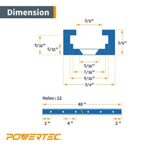 POWERTEC 71158-P3, 6 Pack, 48 Inch Double-Cut Profile Universal T-Track with Predrilled Mounting Holes, Aluminum T Track for Woodworking Jigs and Fixtures, Drill Press Table, Router Table, Workbench